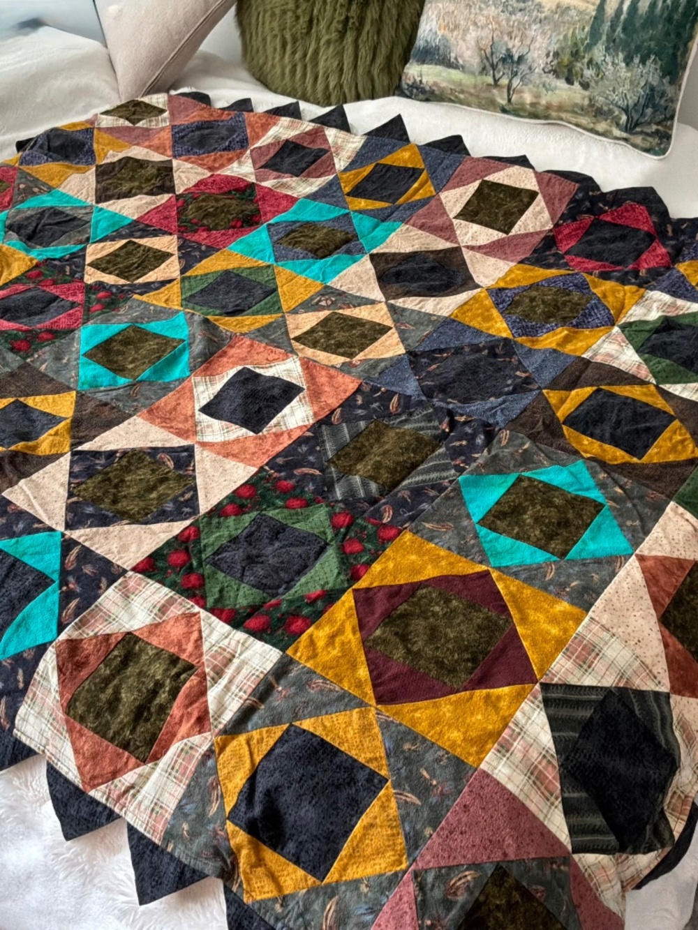 Reversible Handmade Cotton Lap Quilt 45βx60β Starlit Path Geometric Prairie Pts